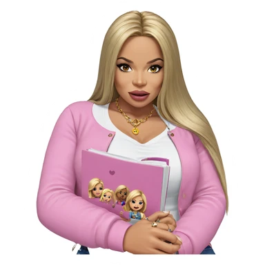 blonde girl with necklace reading sticker