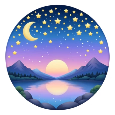 "Design a calming circle emoji for evening reflection. Soft moonlight, gentle stars, peaceful twilight sky, or spiritual symbols. No people - emphasize tranquil colors, night sky elements, and serene spiritual imagery." sticker