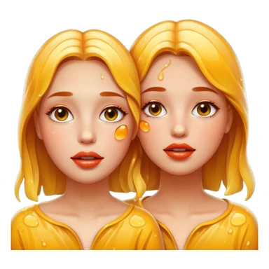 portrait two women wet faces and honey gloss lips touching, fireflies glowing sticker