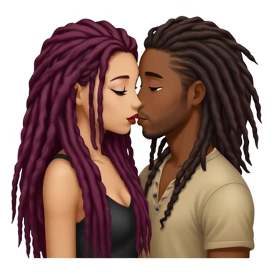 Dark Wine colored hair Latina long hair, kissing young black guy with dreads sticker