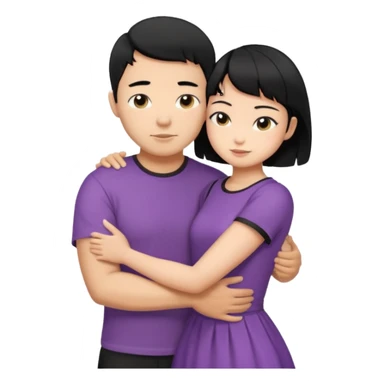 buff tan asian Man black hair hugging girl with black pixie cut  sticker