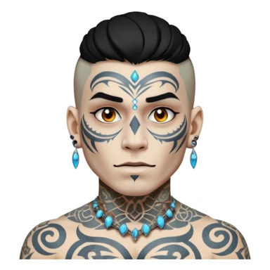 white skin Rock-style man — piercings, glowing tattoos on face sticker