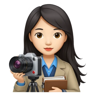 journalist asian woman long hair holding camera and notebook sticker