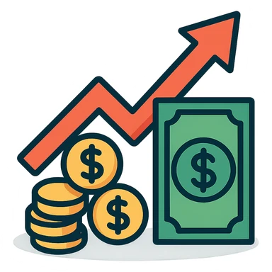 investment concept with upward arrow and money sticker