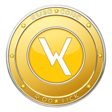 create a yellow coin with logo wajik in the middle and text rusoconnect network around the logo sticker