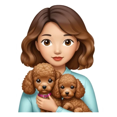 a asian lady with balayage hair holding a brown poodle sticker