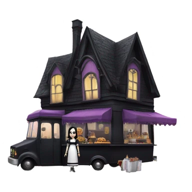 Wednesday Addams haunted dream house and food truck  sticker