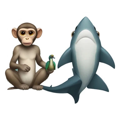 A macaque with a shark's head and a peacock's tail sticker