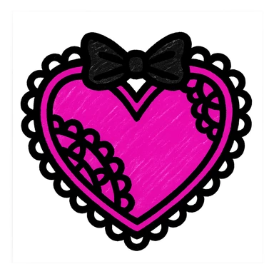 gothic heart with black lace, pink and black colors, pop colors style sticker