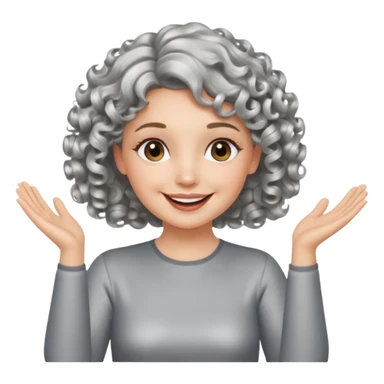 silver, short, wavy-haired with curls, smiling pretty lady, silver top, clapping hands

 sticker