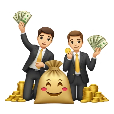 **Prompt :**  
*"Stacks of banknotes labeled 'XAF' with gold coins, a money bag, and a confident person celebrating wealth in an emoji-style illustration."* sticker