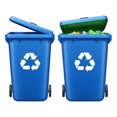 BLUE TRASH BIN NEXT TO GREEN RECYCLING BIN sticker