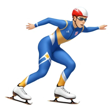 An icon showing a speed skater gliding on a professional oval ice track, captured in mid-motion with aerodynamic posture and sleek skates. The background features snowy mountains, flags, and a clear blue sky. Transparent background reflects the speed and elegance of the sport. sticker