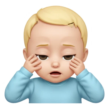 Cute 3D baby emoji, rubbing eyes, sleepy expression, short fine baby hair, soft pastel colors, clean white background  sticker