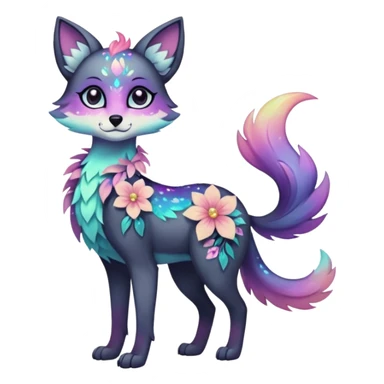 Multicolored sparkly pastel dark iridescent light pale gloomy spooky cute adorable pretty cool elegant realistic floral exotic Falvie-Fionbri-fursona, full body sticker