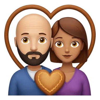 Couple. Bald man with dark brown-black beard. Woman with many small, faded freckles, white skin and she has auburn-yellow-brown-caramel-cinnamon dark hair. She has light yellow-brown eyes. The man have hazel eyes. They are inside a big heart. sticker
