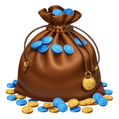 brown money bag of blue coins sticker