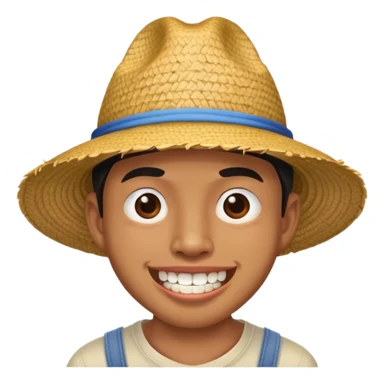 asian man with straw hat and buck teeth sticker