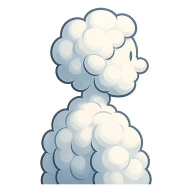 person fully made of voluminous cartoon clouds, shoulder view, looking straight sticker