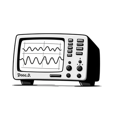 A hand-drawn oscilloscope with signal wave patterns on the screen sticker