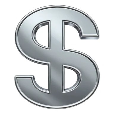 A double dollar sign emoji made of polished silver chrome, smooth metallic surface, glossy reflections, luxury swag vibe, minimal iOS emoji style, centered on white background sticker