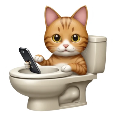 Cat on phone while pooping on toilet sticker
