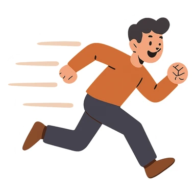 flat toon style person dashing with cartoon speed lines sticker