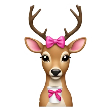 Deer with a pink bow and a coffe sticker