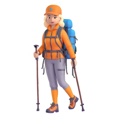woman mountain climbing, female mountaineer with backpack and hiking poles sticker