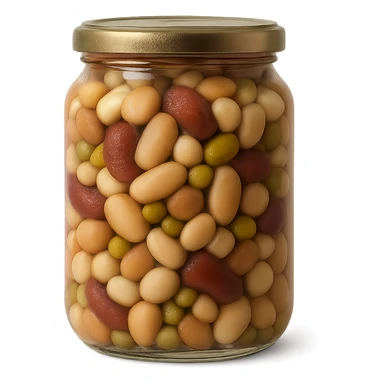 Realistic style jar of canned mixed legumes, natural details, no background. sticker