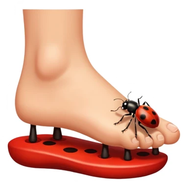 showing a cartoon human foot stepping on a small bug (like a ladybug), slightly squished but cartoonish, no violence, playful Apple emoji style sticker