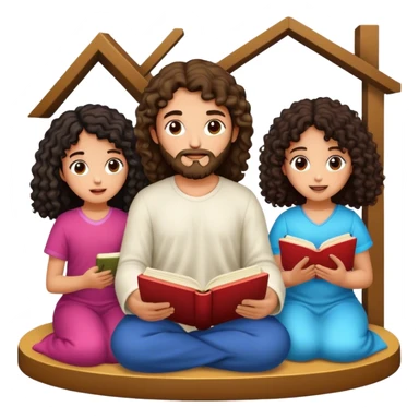 Devotional Christ with 2 girls black curly in house reading sticker