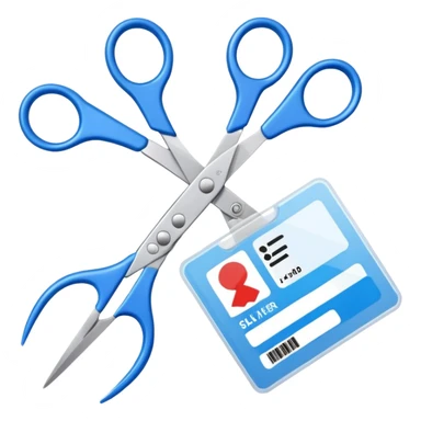 Floating Scissors cutting an ID card in 2 parts .hyper realistic sticker