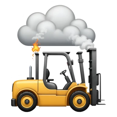 broken forklift with clouds of smoke around sticker