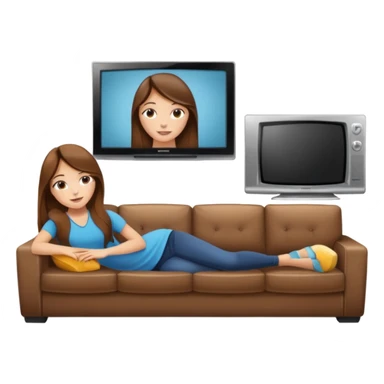 beautiful girl with long brown hair constructing new lounge room area with flat screen tv and couch sticker