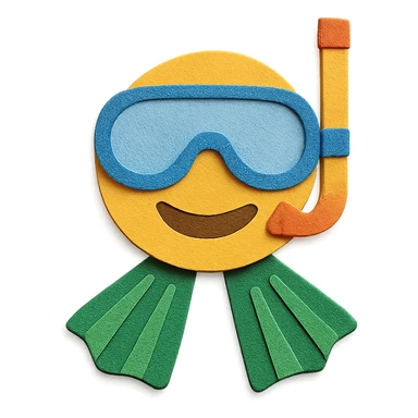snorkel and flippers with layered paper effect on a white background in paper-craft style sticker