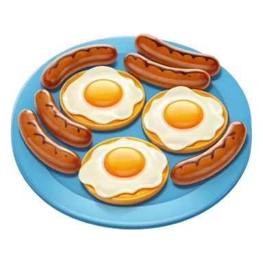 sausage and eggs object icon, fried eggs with sunny yolks, grilled sausages, warm breakfast vibe, delicious food presentation, 3D cartoon style, mobile game icon style, centered, clean background, no text, no watermark
 sticker