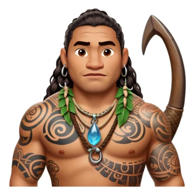 Maui character from Moana with tattoos and large fishhook sticker