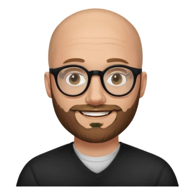 emoji 32-year-old white man, bald with a brown beard, wearing round black glasses sticker