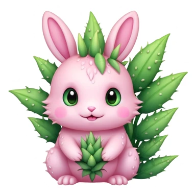 Kawaii bunny plant dragon with tiny spikes, extremely cute, giant sparkly eyes, blushing cheeks, pastel colors, small mouth, adorable expression sticker