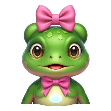 adorable frog, bust up, wearing a pink bow sticker