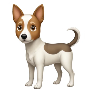 a full body large white floppy eared parson russell looking dog the size of a kelpie with light brown ears and a light brown patch on one eye and a large snout sticker