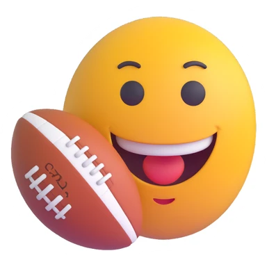 3D smiley emoji, round shape, with rugby ball, sporty face sticker