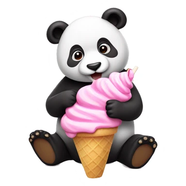 Pink Panda eating ice cream sticker