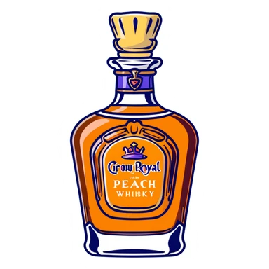 Crown Royal Peach whisky bottle with orange bag sticker