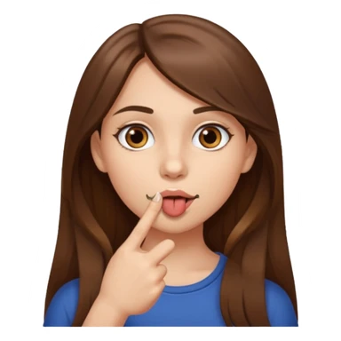 Emoji Fille cheveux long et brun yeux brun avec un doigt dans la bouche comme le truc baka sticker