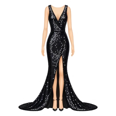 Black sequin runway gown isolated, realistic sticker