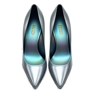 Realistic isolated top view of a pair of iridescent silver pointed toe high heel shoes. sticker
