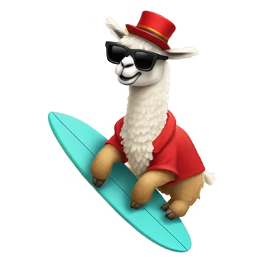 Llama with red sweater top hat and sunglasses surfing on sand dunes sticker