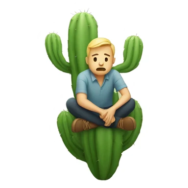 sad man sitting on little cactus sticker